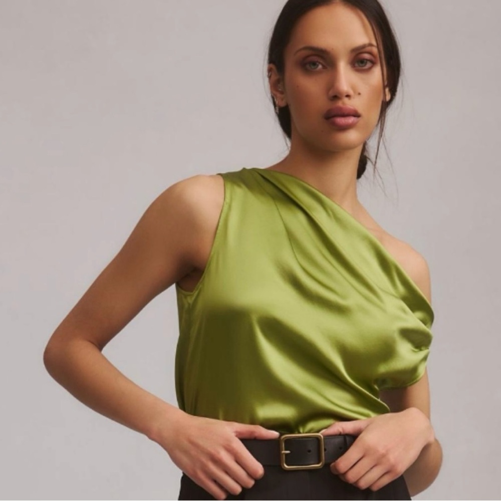 Reformation Green One-Shoulder Top